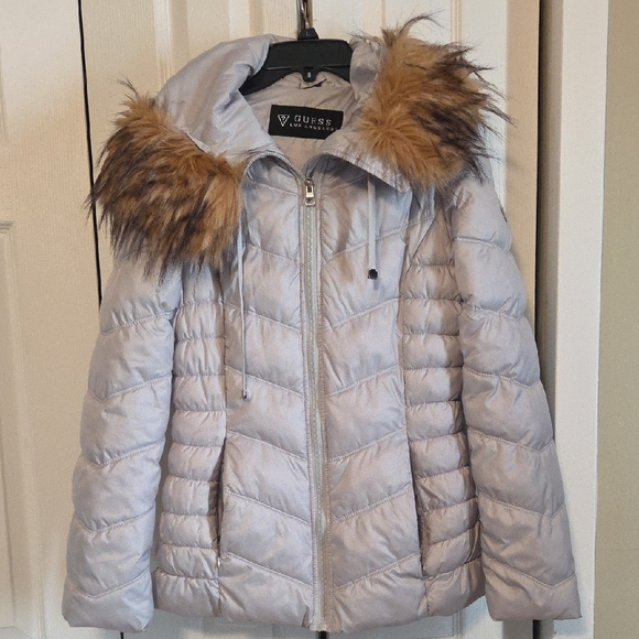 Guess Jackets & Blazers - GUESS Women's Metallic Puffer Jacket with Faux Fur